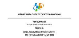 Pengumuman Hasil Rekrutmen Mitra Statistik BPS Kota Bandung Tahun 2024